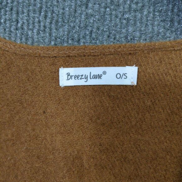 Breezy Lane Poncho Sweater Womens One Size Caramel Brown Knit Fringe Layer Top - Picture 2 of 7